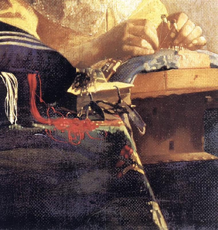 VERMEER VAN DELFT, Jan The Lacemaker (detail) qwr Sweden oil painting art